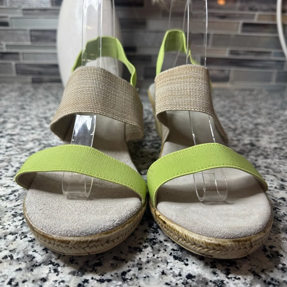 Charleston Shoe Company Cooper Espadrille Wedge Sandals With Green and Linen